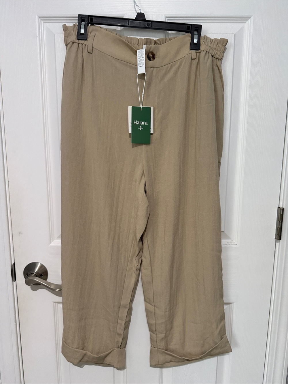 NWT HALARA Tan Wide-Leg Paperbag Waist Pants. Size XL.